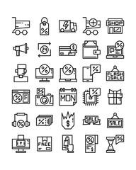 set of cyber monday icon in line style isolated on white background. EPS 10