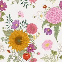 Seamless pattern with autumn flowers. Vector illustration.