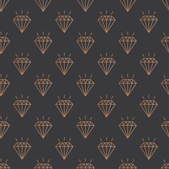 Outline gold Diamond. Golden gradient. Precious sparkling stone. Minimalistic Icon. Trendy Vector illustration. Repeating square Seamless Pattern. Textile or paper print. Wallpaper, dark background