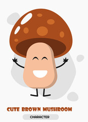 Mushroom happy character with smile and brown color. Vegetarian autumn food.