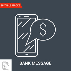 Bank Message related vector line icon. Isolated on black background. Vector illustration.