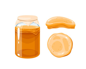 Kombucha fermented tea in glass jar. Vector illustration flat cartoon icon isolated on white background.