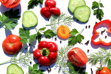 Fototapeta na wymiar Texture of sliced vegetables lie on a white background