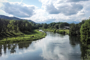 Fototapeta na wymiar panorama di un canale di derivazione acque a Prato Sesia (Novara, Piemonte, Italia)