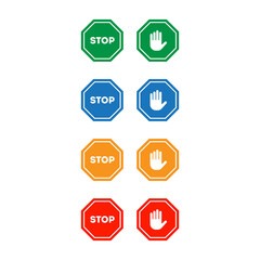 collection of 4 color Stop symbol design. stop icon set. Set of prohibition sign with hand icon