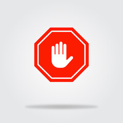 Red Stop vector sign with hand design. Red Stop symbol vector illustration