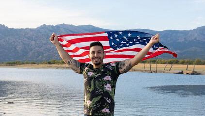 man with a happy usa flag