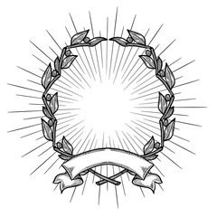 Wreath and ribbon drawn blank emblem