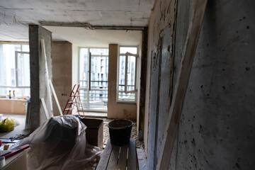 Obraz na płótnie Canvas Being renovated house, apartment renovation