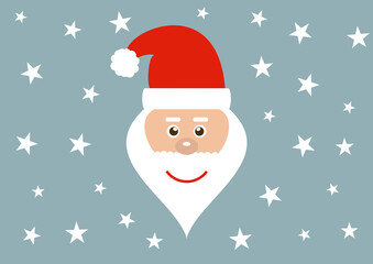 Flat Design Hintergrund zeigt freundlichen Weihnachtsmann und Sterne