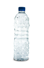 Plastic water bottle with no label on white background