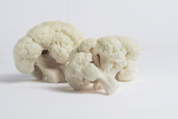 Cauliflower white background. Ripe fresh cauliflower.