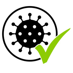 Coronavirus Icon mit grünem Häkchen im Kreis