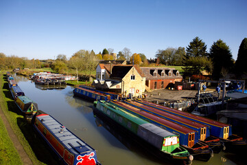 Narrowboats on the South Oxford Canal,  Heyford Wharf, Upper Heyford, Oxfordshire, England, UK