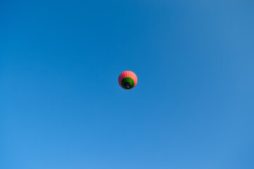 September 19, 2020: Aeronautics festival in Crimea near Belogorsk on White Rock. The flight of the balloons at dawn. Colorful balloons.