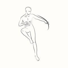 Gesture of Male Archer Black and White Line Art