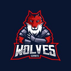 Wolves mascot logo design vector with modern illustration concept style for badge, emblem and t shirt printing. Wolf in armor for e-sport team