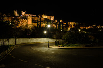 Fototapeta na wymiar City landscape of the monumental city of Cáceres at night, UNESCO World Heritage City, Extremadura, Spain