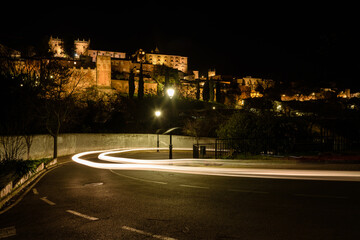 City landscape of the monumental city of Cáceres at night, UNESCO World Heritage City, Extremadura, Spain