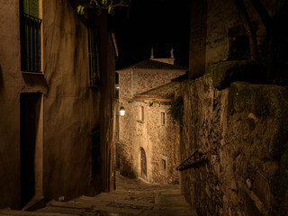 Fototapeta na wymiar Street of Cáceres old town at night, UNESCO World Heritage City, Extremadura, Spain