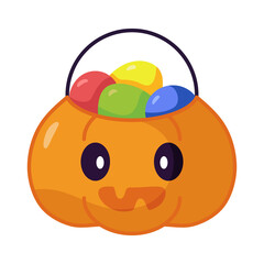 Isolated pumpkin kawaii with candy. Halloween icon - Vector