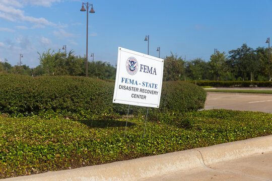 FEMA State Disaster Recovery Center Sign In A Residential Area Affected By Severe Flooding