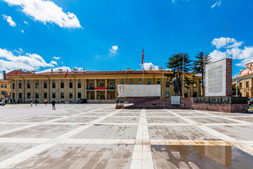 Government Building and Ataturk Statue view in Eskisehir City. Eskisehir is populer tourist destination in Turkey.