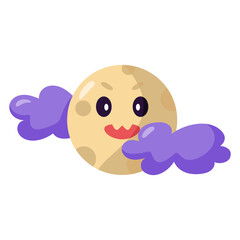 Cute moon kawaii with clouds. Halloween icon - Vector
