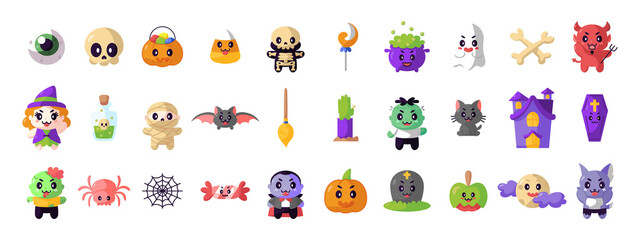 Set of halloween kawiaii icons - Vector illustration