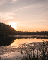sunset during golden hour over the lake