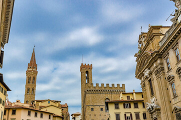 Fototapeta na wymiar Badia Fiorentina Towers and Vecchio Palace, Florence