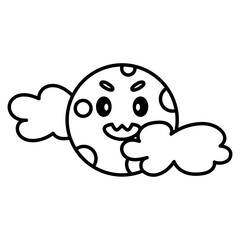 Cute moon kawaii with clouds. Halloween icon - Vector