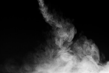 Blur white water vapour on isolated black background. Abstract of steam with copy space. Steam flow. Smoke on white background.	