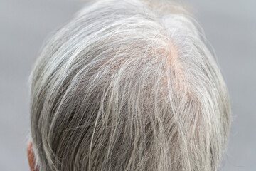 Close up of portrait gray hair of old asian woman.