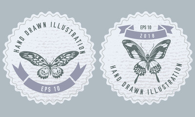 Monochrome labels design with illustration of african giant swallowtail, papilio torquatus