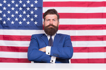 Man american presenter anchorman in studio, big boss concept