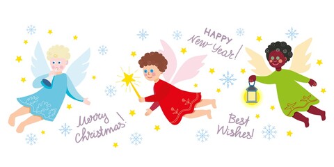 Illustration with angels on the theme of the holiday Christmas and New Years Eve.