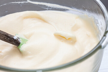 Close-up of a sponge cake dough preparation