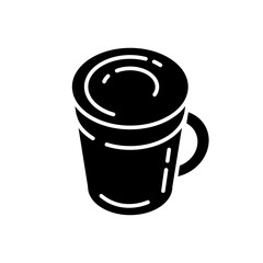 Latte black glyph icon. Coffee mug. Hot beverage in glass cup. Cappuccino with foam. Frappe with froth. Caffeinated liquid. Silhouette symbol on white space. Vector isolated illustration