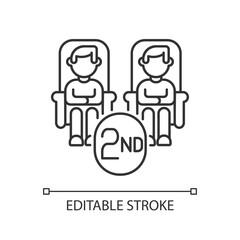 Second class seats linear icon. Budget travel, affordable railway service thin line customizable illustration. Contour symbol. Cheap railroad tickets. Vector isolated outline drawing. Editable stroke