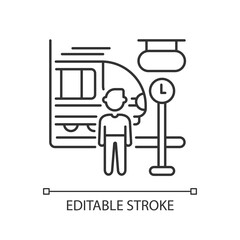 Commuter train linear icon. Intercity railroad transportation thin line customizable illustration. Contour symbol. Passenger and arriving train vector isolated outline drawing. Editable stroke