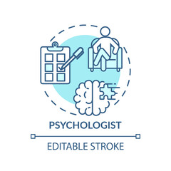 Psychologist concept icon. Medical speciality idea thin line illustration. Doing researches. Mental health clinician. Mind study. Vector isolated outline RGB color drawing. Editable stroke