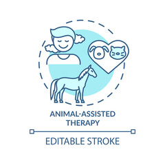 Animal-assisted therapy concept icon. Treatment session idea thin line illustration. Physical, mental issues help. Blood pressure reducing. Vector isolated outline RGB color drawing. Editable stroke