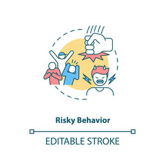 Risky behavior concept icon. Energy drinks cause mental problems idea thin line illustration. Health issues. Serious medical ailments. Vector isolated outline RGB color drawing. Editable stroke