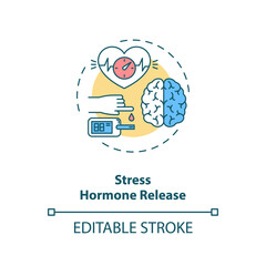 Stress hormone release concept icon. Heart rate increase idea thin line illustration. Adrenaline. Blood pressure elevation. Vector isolated outline RGB color drawing. Editable stroke
