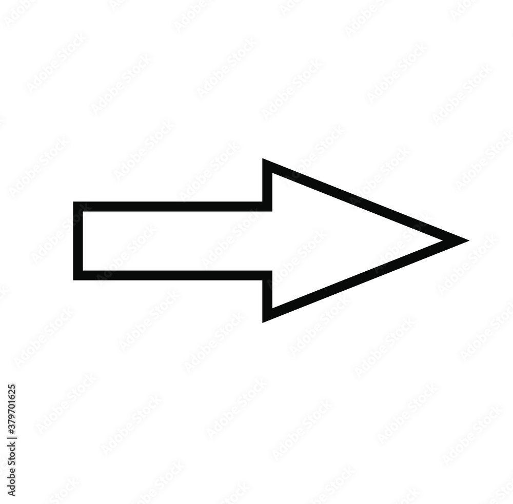 Poster black large forward or right pointing solid arrow icon sketched as vector symbol