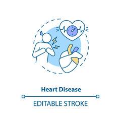 Heart disease concept icon. Energy drinks negative side effects idea thin line illustration. Stroke mortality. Blood pressure raise. Vector isolated outline RGB color drawing. Editable stroke