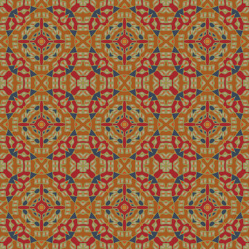 Creative color abstract geometric pattern in orange red, vector seamless, can be used for printing onto fabric, interior, design, textile, carpet, rug, pillow, tiles. 