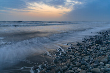 Fototapeta premium Sunrise on the Caspian Sea coast. Samur-Yalama National Park