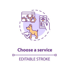 Choose a service concept icon. Grooming salon services app. Pet store services. Animal shelter idea thin line illustration. Vector isolated outline RGB color drawing. Editable stroke